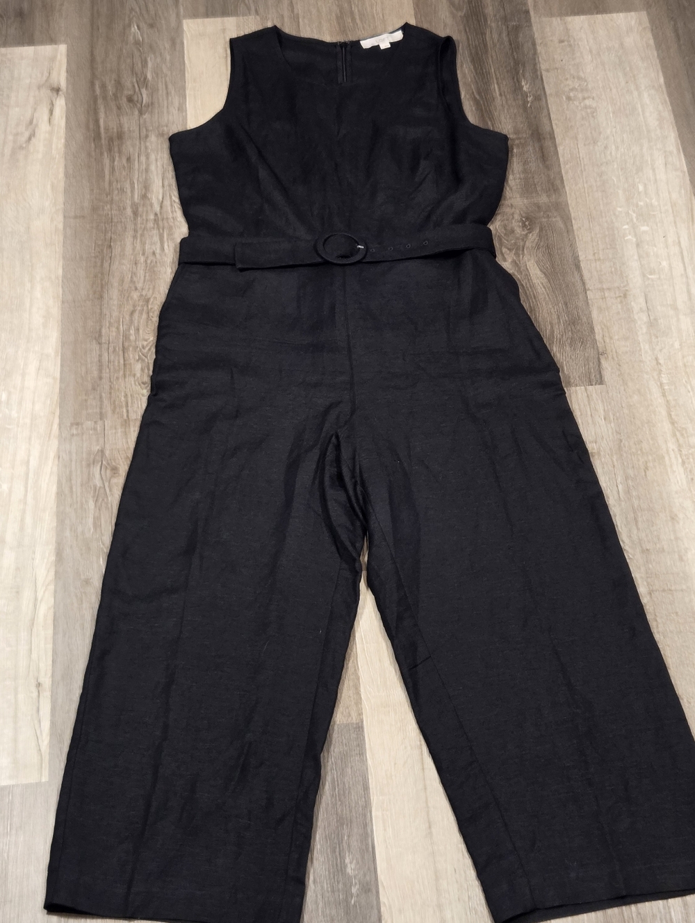 LOFT Jumpsuit Womens 10 Black Linen Blend Sleeveless Wide Leg